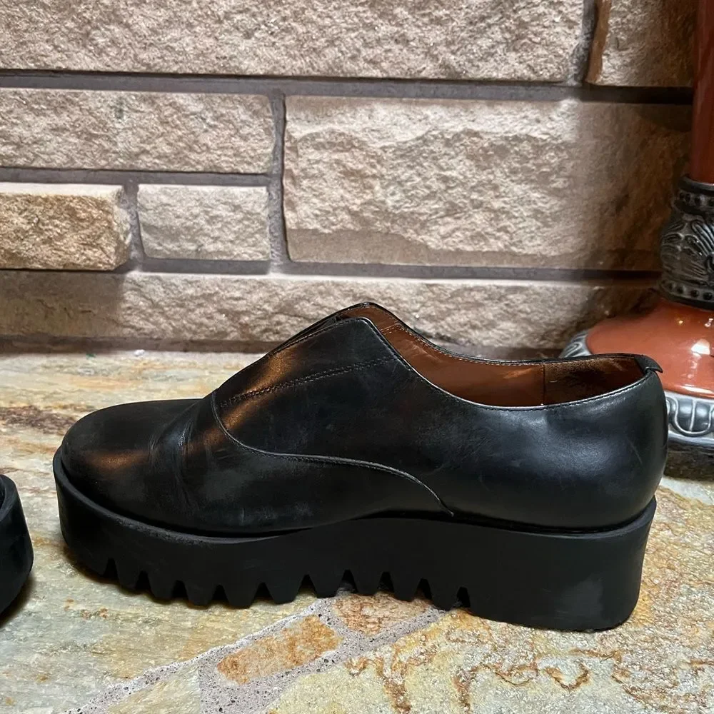 & Other Stories Black Leather Platform Derby Shoes Creepers 8.5